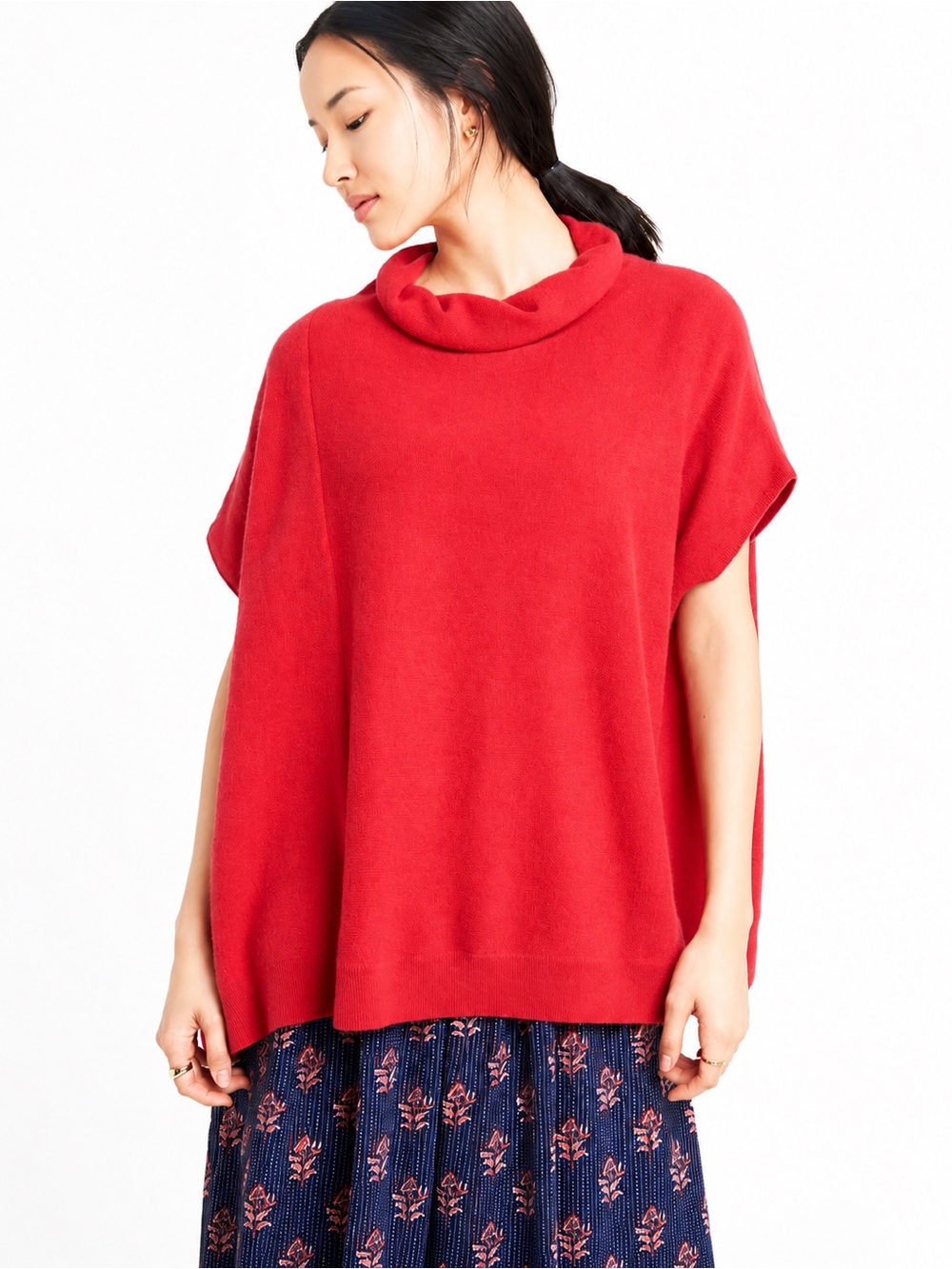 Anthropologie Patty Cowl 100% Cashmere Poncho Sweater Red Preppy Womens XS
